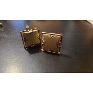 Square With Silver Triangles Cuff Links Men's Jewelry Gold Tone